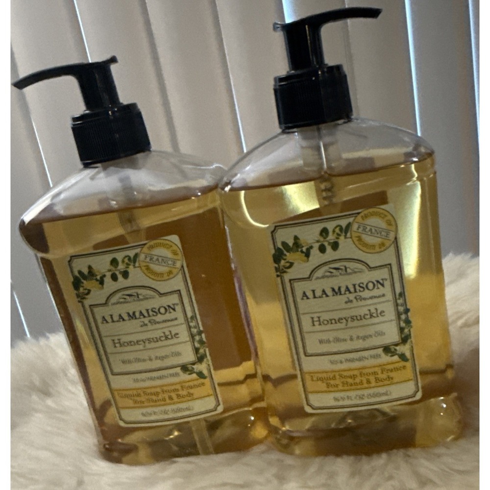 2 A La Maison Honeysuckle Olive Argan Oil Liquid Soap Hand Wash Body 16.9 oz